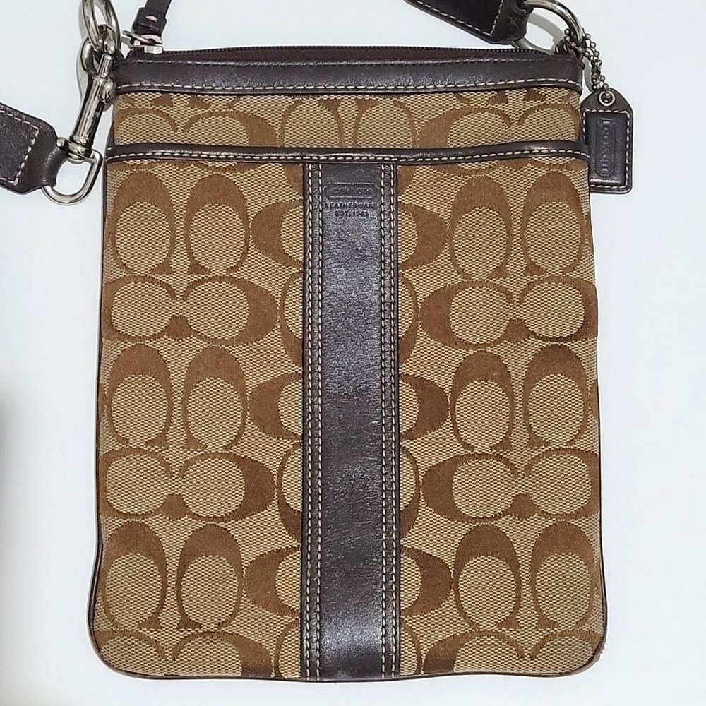 COACH Signature Brown Messenger Crossbody Bag